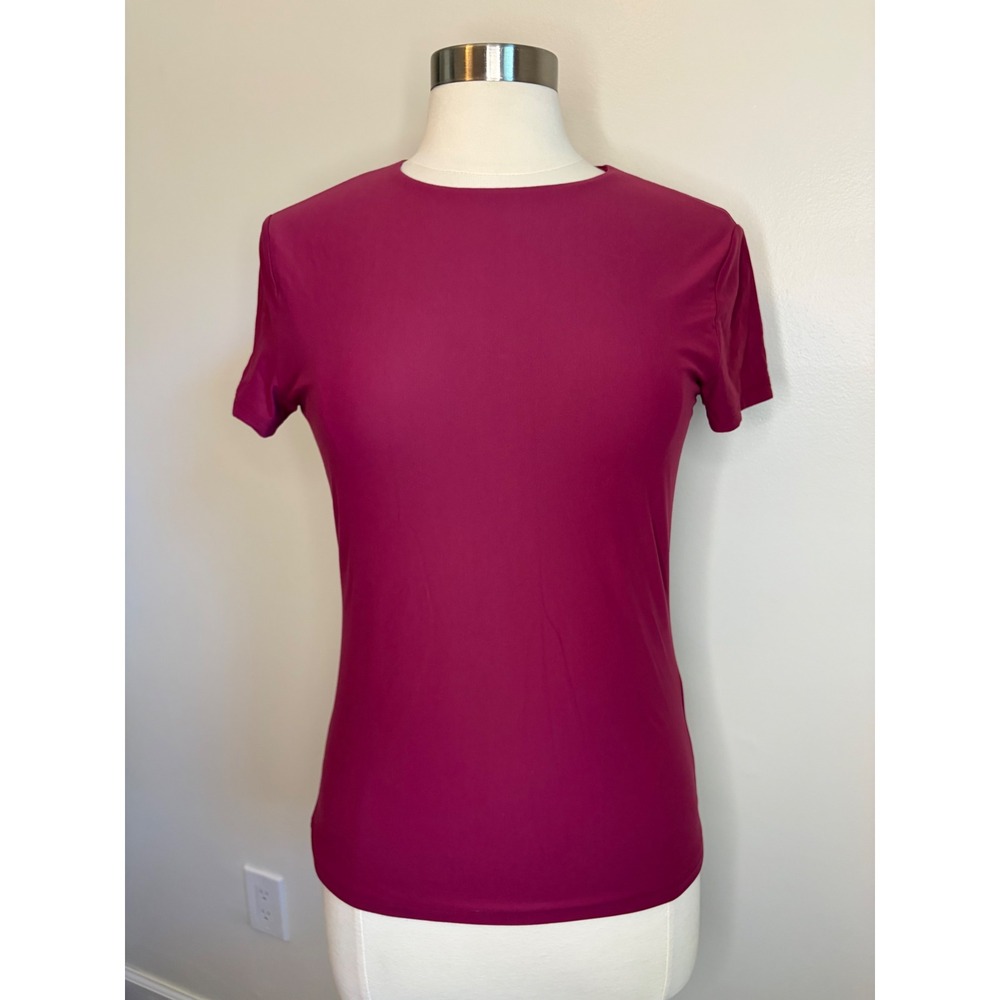 Abercrombie & Fitch Women Berry Pink Short Sleeve Crewneck Top L Stretch Minimal